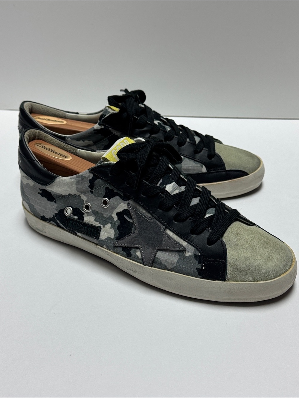 Golden Goose Men’s Gray Camo Superstar Sneakers with Black Accents
